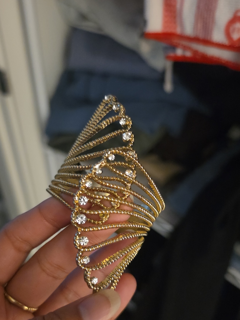 Gold Crystal Spiral Cuff Bracelet - Unbranded